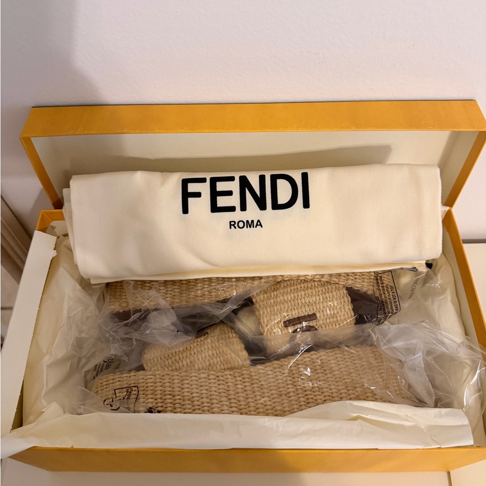 NWB FENDI Raffia FF Sunshine Platform Slide Sandals - Picture 2 of 14